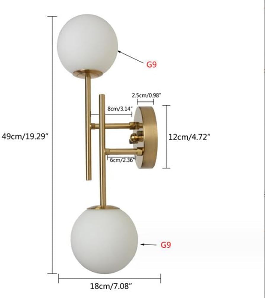 Lights Indoor Modern Glass Globe 2-Flame Wall Interior Bedroom Bedside Table for Living Room Staircase Hallway G9 * 49cm,Black lamp
