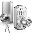 TEEHO TE003 Keyless Entry Keypad Door Lock with Handle, Electronic Digital Smart Locks for Front Door, Smart Door Knob with Code for Bedroom, Auto Lock, Passage Mode, Easy to Install, Satin Nickel
