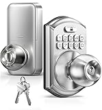 TEEHO Keyless Entry Keypad Door Lock with Handle, Electronic Digital Smart Locks for Front Door, Easy to Install Keypad Deadbolt with Code for Bedroom, Anti-Peeping Password - Nickel