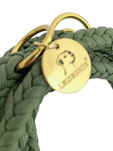 Leisegrün Paracord Hundeleine 2m | Handgefertigte Leine 3-Fach verstellbar | Handmade für kleine und mittelgroße Hunde (Olive, 2 m) | Farbe: Olive