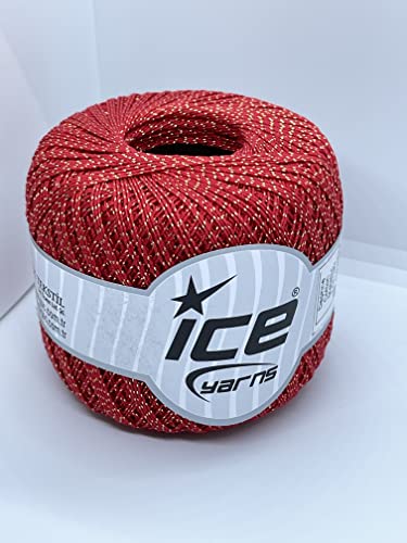 Ice Yarns Daphne Metallic Cotton Crochet Thread Red / Gold 295 Yards