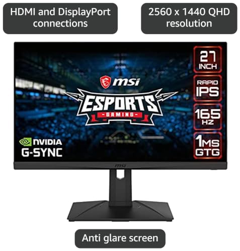 Image of msi G273QPF, 27 inch Gaming Monitor, 2560 x 1440 (QHD), Rapid IPS, 1ms, 165Hz, G-Sync Compatible, HDMI, Displayport, Tilt, Swivel, Height Adjustable, Pivot