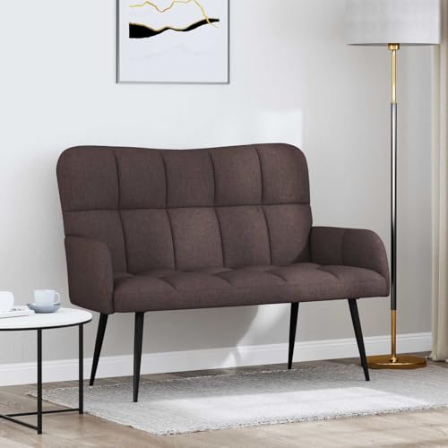 Teenpull Sofá de dos plazas, tejido marrón oscuro, 115 x 61 x 87 cm, muebles tapizados para salón y dormitorio, marco de metal, 2 plazas, cómodo asiento para interior
