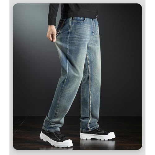 Mens Jeans Vintage Relaxed Fit Distressed Straight Leg Stretch Denim Pants for Men 28-443