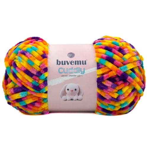 Image of Cuddly Velvet Chenille Yarn, Super Soft Fluffy Bulky for Knitting Crocheting Crafting Blanket Amigurumi, Durable for Shedding, 100 Gram (3.53 Ounces) 109 Yards (100 Meters) (Multi - Rainbow)