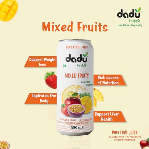 Image of Dadu Juice Combo Pack | Natural, Not from Concentrate, No Added Sugar, No Artificial Flavors or Preservatives | Passion Fruit, Mixed Fruit, Lychee, Soursop | 4 Cans x 250ml