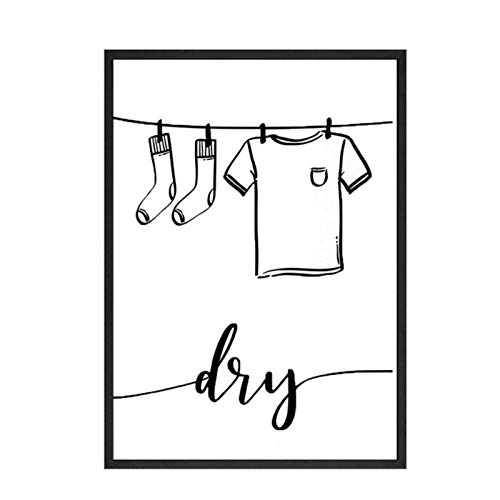 AdoDecor Bilder Wohnzimmer, Bild auf Leinwand, Wäscheschild Wash Dry Fold Repeat Wandbilder Schlafzimmer, Waschküchen-Dekor Badezimmer Boho Deko(Gerahmt)