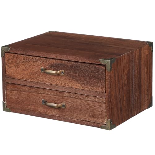 SHERCHPRY Organizador Compacto de Escritorio 2 Cajones de Madera Vintage para Oficina, Hogar y Dormitorio, Diseño Rústico Funcional