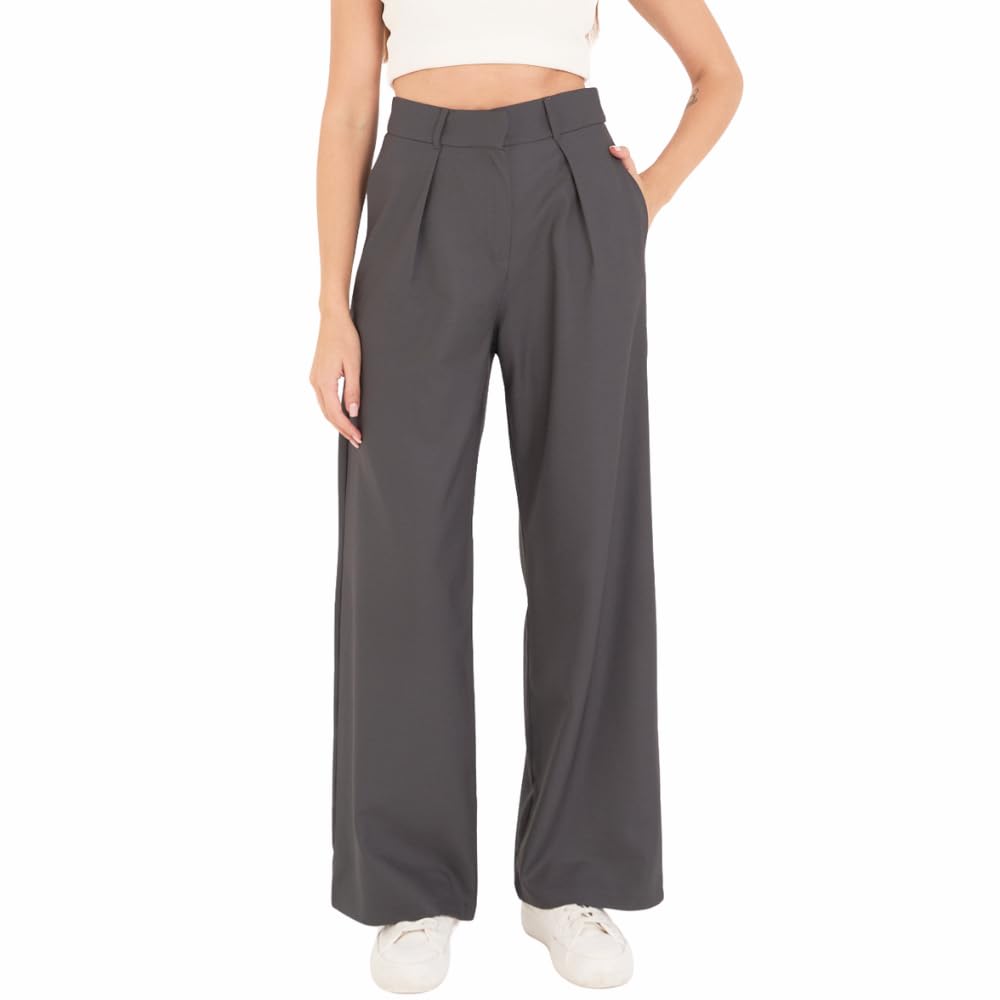 Wide Leg Work Pants Womens Elastic High Waisted Business Suit Dress Pants Trousers with Pocket Normal and Plus