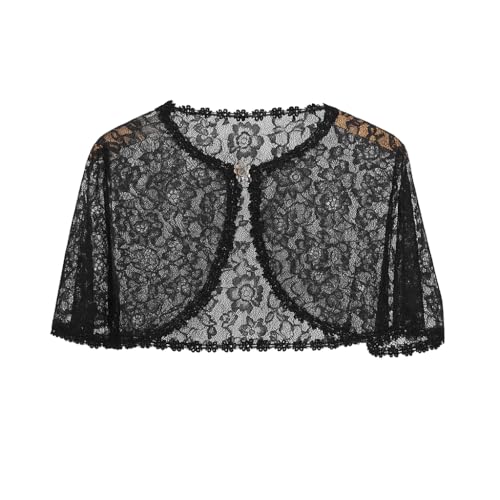 GXGM Bolero Jacke Damen Jäckchen für Kleid Bolero Damen Spitzen Festlich für Abendkleid Kurze Festlich Schulterjacke Elegant Hochzeit - Schwarz