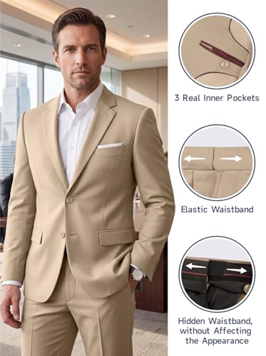 Image of Mens 2 Piece Suit Slim 2 Button Prom Suit Jacket Pants Tuxedo Set