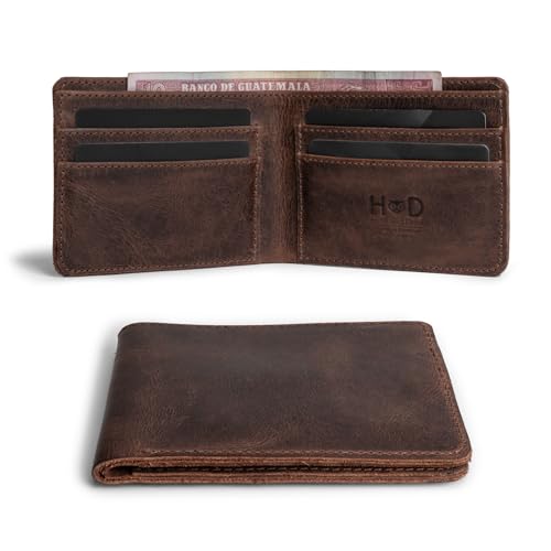 Hide & Drink, Bifold Wallet Handmade from Full Grain Leather - Slim, Compact, Thin Billfold For Pocket or Bag - Store Money, Cards and Cash, Includes 5 Pockets, Bourbon Brown, Minimalist