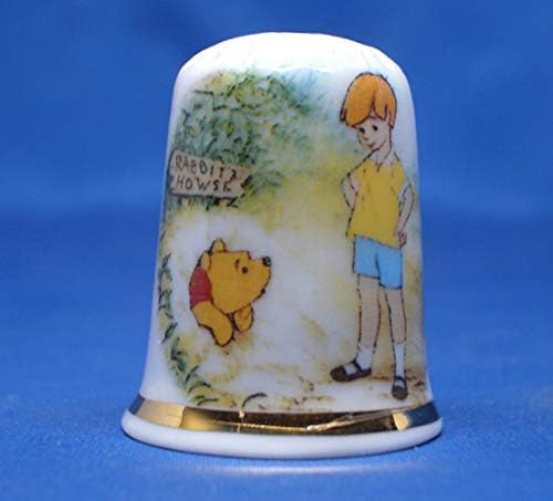 Porcelain China Collectible Thimble - Christopher Robin Meets Winnie The Pooh Box