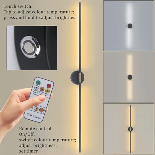 Apliques de pared LED recargables con mando iluminación interior negra 26cm 3