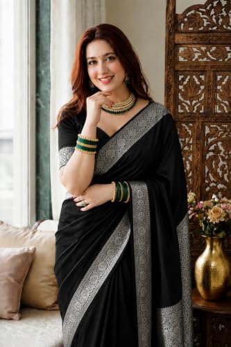 Image of Women's Glory Banarasi Satin Kanjivaram Saree Silver Zari Border Pure Soft Blend Silk Sari Kanchipuram Paithani Silk Party Wedding Festive New Ladies Sadi with Unstiched Blouse Piece. (Pink)