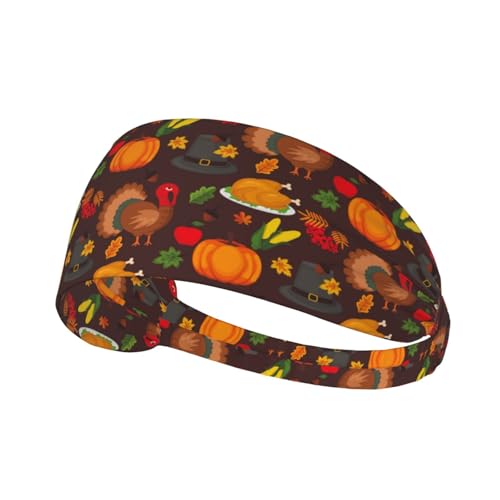 Turkey Happy Thanksgiving Day Pumpkin Fall Autumn Sports Headbands for Men and Women Sweatbands for Moisture Wicking Suitable for Fitness Running Cycling Hiking Yoga Football Exercise