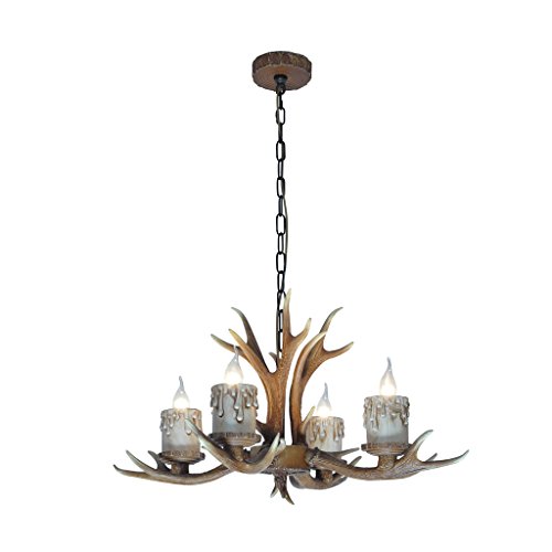 Lustre en bois de cerf suspension style pastoral américain 4 têtes