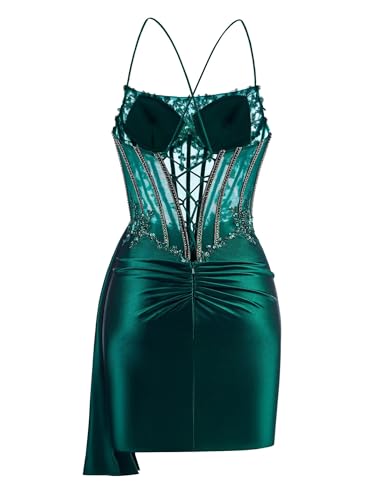 Rjer Satin Homecoming Dresses 2025 Short Lace Mermaid Bodycon Beaded Cocktail Party Dress3