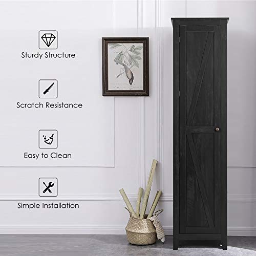 Giantex Tall Storage Cabinet Free Standing Floor Storage Tower With Four Shelves And Single Door, Narrow Cabinet For Bedroom, Living Room, Bathroom 17X16X72 Inch Utility Storage Cabinet (Black) #TOP1