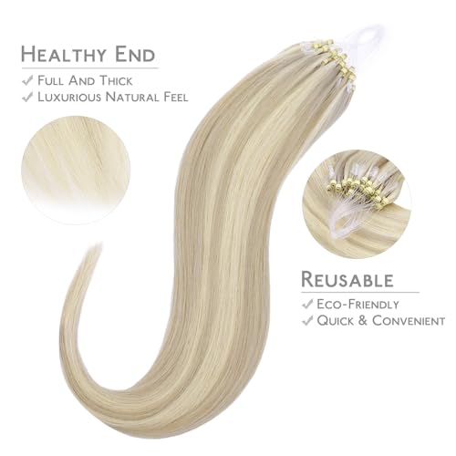 Image of WENNALIFE Microlink Hair Extensions Human Hair, 50g 50s 14 Inch Ash Blonde Highlighted Platinum Blonde Remy Hair Microbead Micro Link Microloop Microring Invisible Straight Natural Fusion Installation