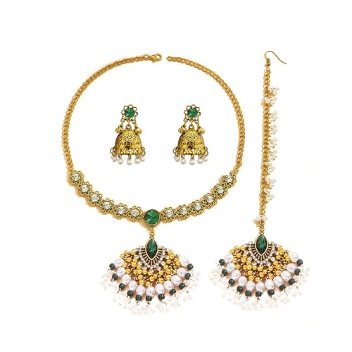 Ensemble De Bijoux Indiens Pour Les Femmes Bollywood Strass Antique Jhumka Gland Tenue De Mariage Pendentif Collier Boucles d’Oreilles Mariée Accessoires De...