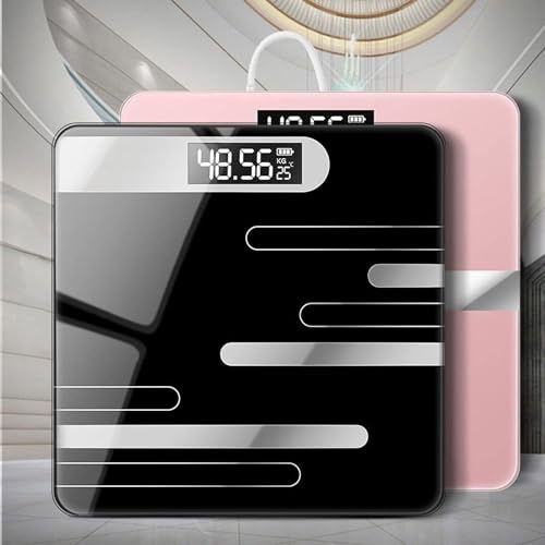 Balanza digital de baño con pantalla LCD y vidrio rosa miniatura 3