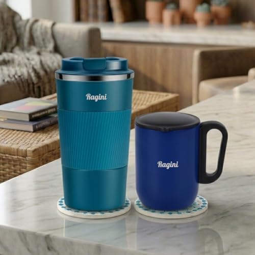 Image of Giftana 3 in 1 Personalized Tumbler with Coffee Mug 180ml & 2 Coasters - Customized Gift Set for Men & Women, Ideal for Husband, Father, Corporate Gifts for Employee (Blue 1)