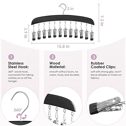 Leggings Hangers, Wooden Closet Hanging Leggings Storage Organizer Scarf Hangers with 24 Clips, 360° Swivel Hook, Black, 2 Pcs - Image 5