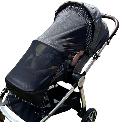 IntiMom Stroller Sun Shade - Universal UV Protection Cover for Strollers Sunshade with See Through, Clip-On Sun Blocker, Sun Shield for Baby, Breathable Adjustable Fit, Full Coverage, Large