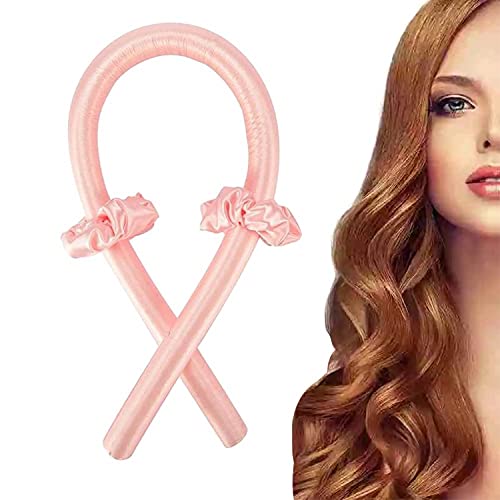 Women Heatless Hair Curlers For Long Hair, No Heat Silk Curls Headband You Can To Sleep In Overnight, Soft Foam Hair Rollers, Curly Ribbon for Natural Hair (Pink)