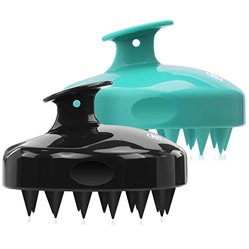 FReatech 2-piezas Masajeador Cuero Cabelludo [Mojado & Seco], Cepillo Pelo de Silicona para Champú y Masaje Cabeza, Limpieza Profunda y Exfoliación Suave, Estimular Crecimiento Cabello, Negro & Verde Cover
