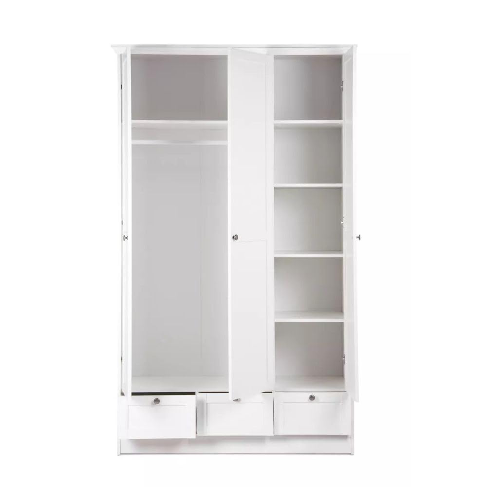Landhaus Kleiderschrank, Schlafzimmerschrank, 3-türig, (B/H/T: 120 x 200 x 51), weiß, Möbelgriffe antik