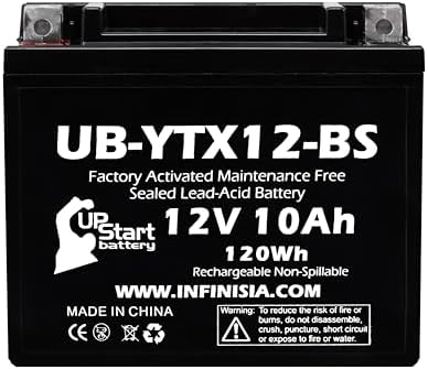 YTX12-BS Battery Replacement (10Ah, 12v, Sealed) Factory Activated, Maintenance Free Battery Compatible with - 2006 Kawasaki Ninja 650R, 2007 Kawasaki Ninja 650R, 2009 Kawasaki Ninja 650R