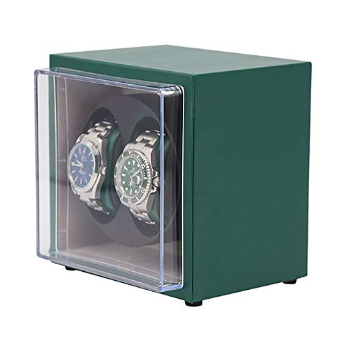 JIYTG Enrollador de relojes de piel sintética de 2 posiciones, pantalla de almacenamiento de relojes de doble potencia, caja de bobinado mecánico automático, caja de bobinado portátil para el hogar