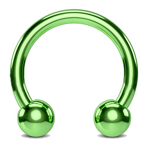 FIFTH CUE Titanium IP Over 316L Surgical Steel Circular Horseshoe Barbells (Green | 12GA | 1/2"-12mm w/5mm Balls)