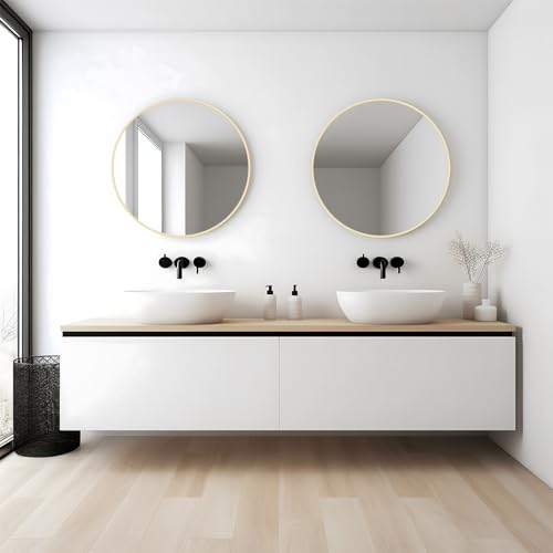 Image of WallBeyond 20 inch Round Mirror Gold Circle Wall Mirror for Bathroom with Metal Framed, Round Wall Mirror for Wall Decor, Vanity, Entryway Living Room