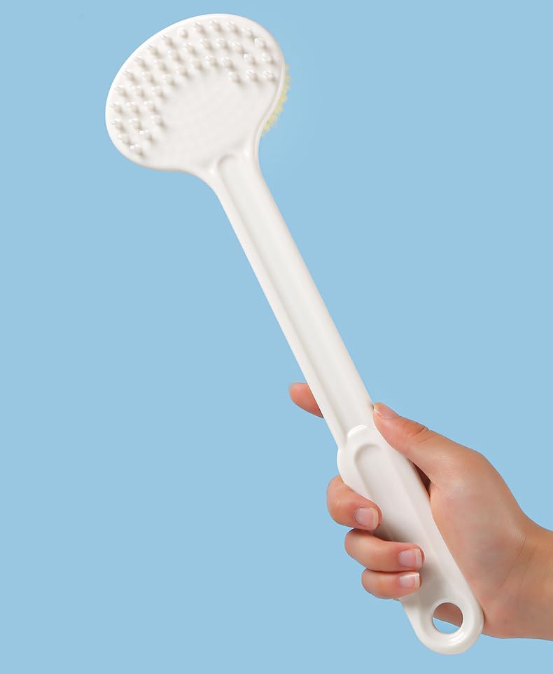 BEING CART Long Handle Blood_Circulation Bath Brush Lotion Applicator for Back Cream Applicator Sponge Long Handle Bath Brush Scrubber for Bath Body Lotion (White)-image-27