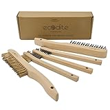 Ecodite 4-Piece Stainless Steel, Nylon, Brass Wire Brush Set; Medium & Small, Comfortable Beechwood Handle for Rust, Metal, Paint, Welding, Automotive, Household Cleaning