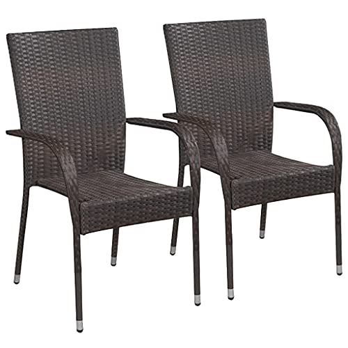 SKM Chaises empilables d'extérieur 2 pcs Résine tressée Marron-237