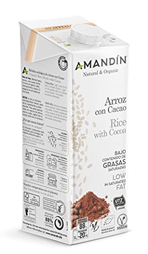 AMANDIN Bebida De Arroz Con Cacao - Paquete De 6 X 1000 Ml - Total: Ml, 6000 Mililitro, 6 Unidades