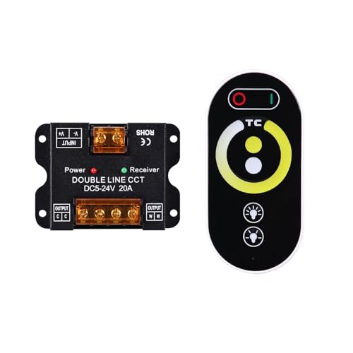 BENLUN Ruban LED CCT DC 5V-24V 20A Contrôleur Tactile, Contrôleur de Gradation pour Bande LED CCT à 2 fils PWM Uniquement, Avec interrupteur, Télécommande