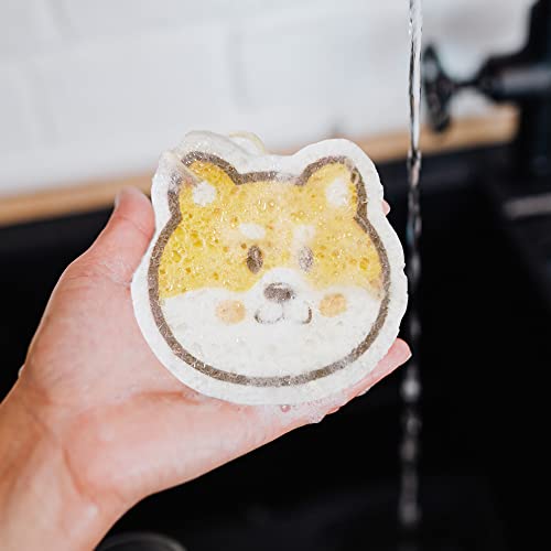 Image of Smile Dog Compressed Cellulose Kitchen Sponges 3 Counts Reusable Kitchen Sponges Pack Natural Cleaning Sponges for Household Cleaning