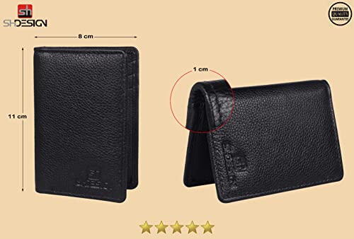 Image of SHDESIGN Chris Black Bi fold Credit Debit /Card Holder Small Slim Minimalist Genuine Leather Wallet for Men /Women