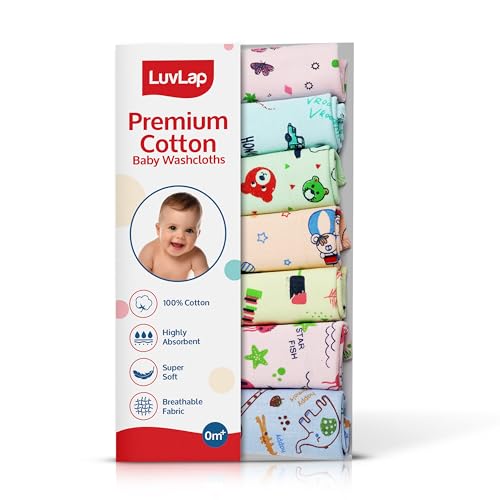Image of LuvLap Hosiery Cotton Cloth Premium Baby Washcloth for New Born, Washable (30 cm x 30 cm), Reusable, Absorbent, Extra Soft Face Towels /Washcloth for Babies, Starfish Print, Pack of 7 Pcs, Multicolour