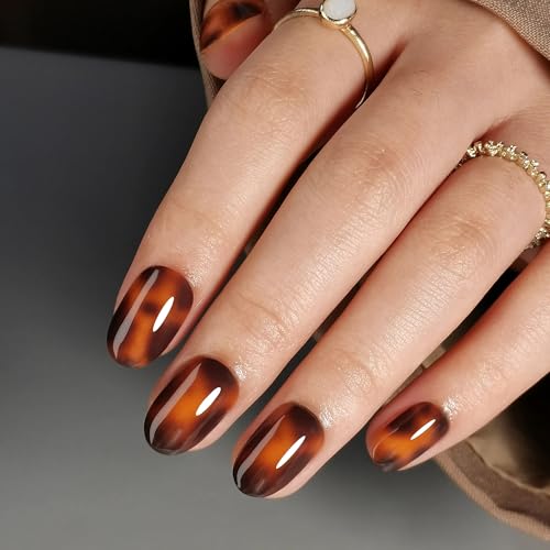 RPNZL Press On Nails - Tortoise | Amber Tortoise Shell Short Oval, Salon Quality | 32 Nails, 16 Sizes Kit with Glue and Adhesive Tabs I Female Founded - Beauty, Self Care