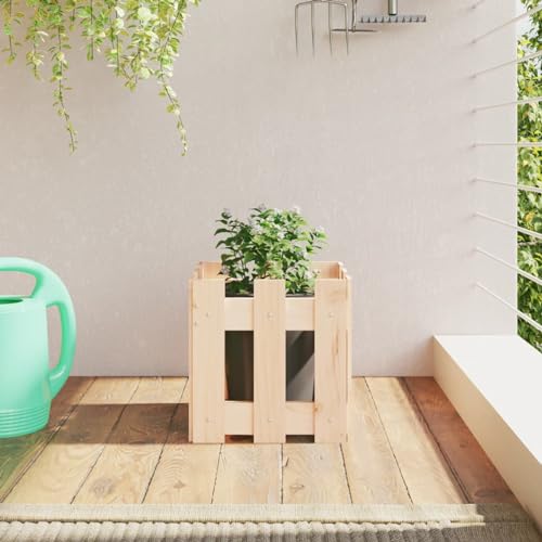 Tidyard Hochbeet Pflanzkübel Blumentopf Blumenkasten Pflanzbeet Gartenbeet Frühbeet Garten Blumenhochbeet für Terrasse&Garten Lattenzaun-Design 30x30x30 cm Massivholz Kiefer