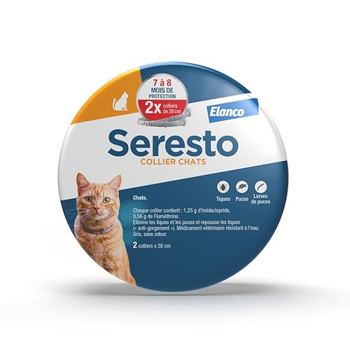 Seresto Colliers Chats – 2 Protections anti puces et anti tiques en continu – Collier Seresto pour chat avec protection longue durée de 7 à 8 mois –...