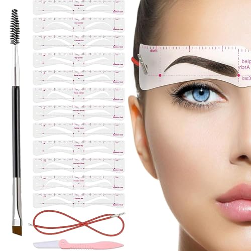 Stencil Shaper Kit, 12 Styles Eyebrow Shaper Kit with Eyebrow Brush and Brow Razor Trimmer, Reusable Template Stencils for 3 Minutes Makeup, Suitable for women's makeup, Drawing Brows