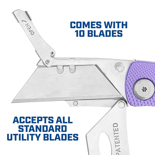 Image of Sheffield Lock Back Utility Knife 3 Pack with 10 Utility Knife Blades | Box Cutter with Aluminum Texture Grip Handle, Features Pocket Clip, Patented Quick Change Utility Blade Mechanism