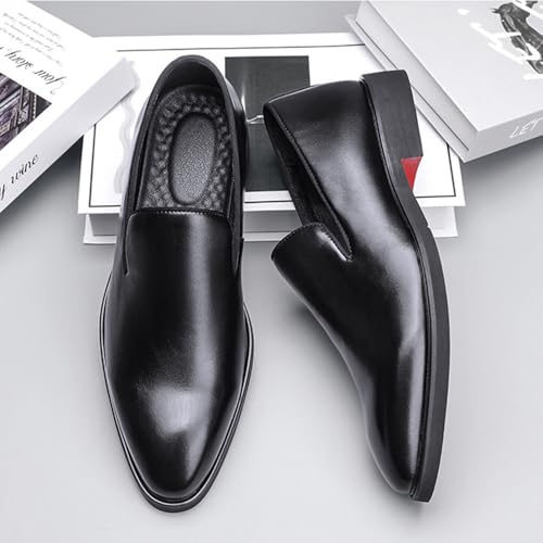 Santimon Men's Sleek Leather Slip-On Loafers Comfortable Plain Toe Casual Dress Shoes2